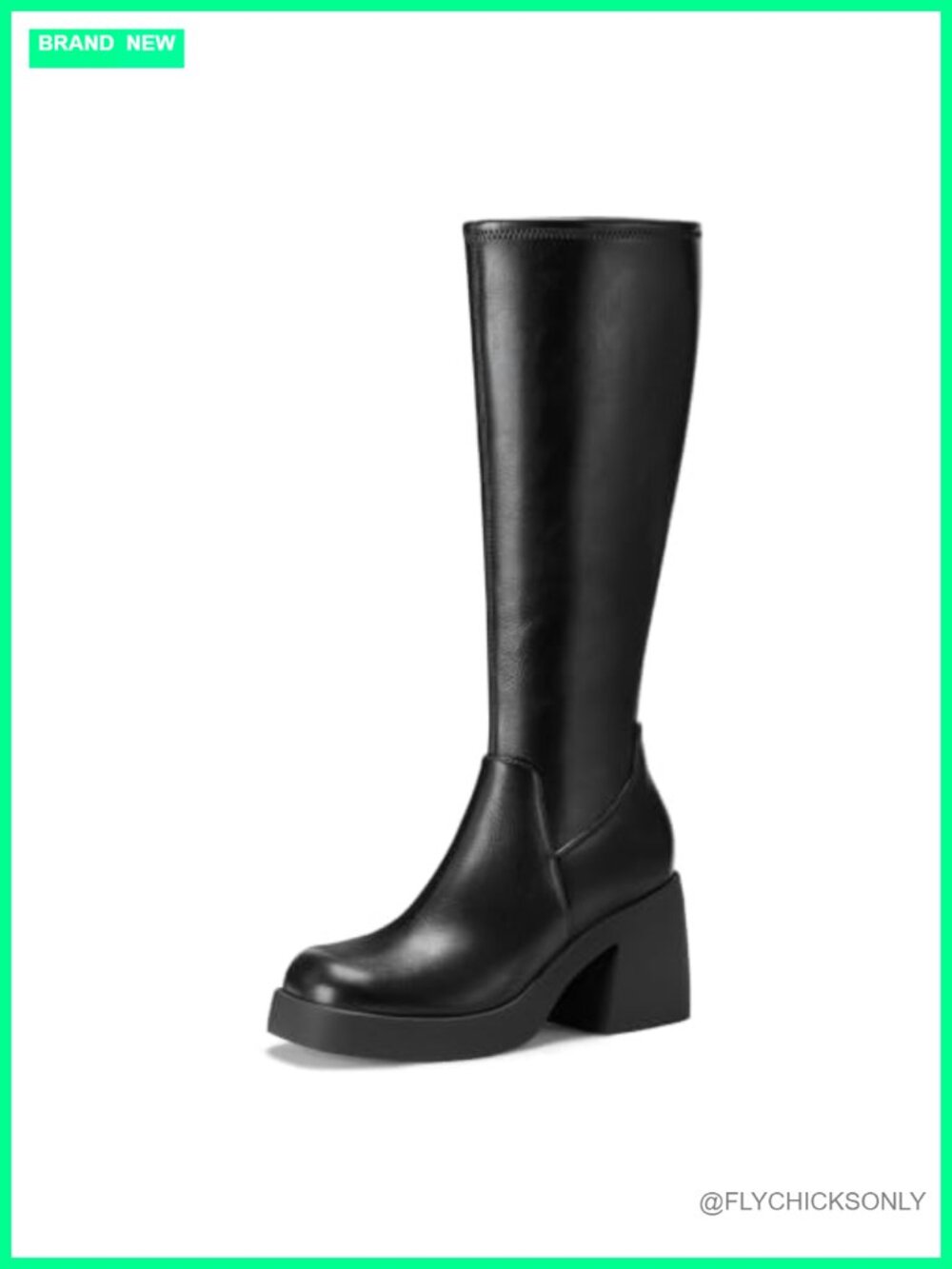 Knee High Platform Block Heel Boots Square Toe Pull On Womens Size 15.2in Calf
